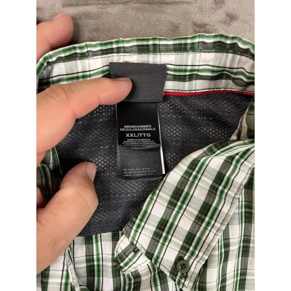 North Face Shirt Mens XXL Green Plaid Cotton Long‎ Sleeve Hiking Adult